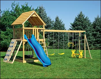 Meadow Treated Pine Swing & Slide Playset w/ Rock Wall