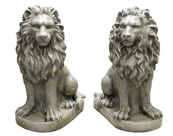 Concrete Sitting Lion Sculpture - Pair