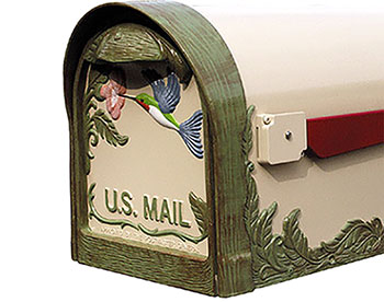 Aluminum Hummingbird Curbside Mailbox - Hand Painted Natural Finish