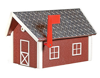 Poly Lumber Deluxe Mailbox w/ Diamond Plate Roof - Cherrywood and White