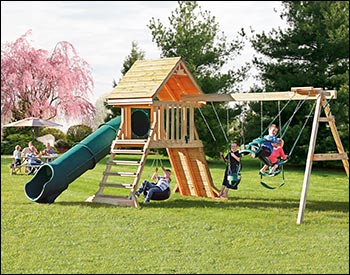 Plunge Treated Pine Swing & Slide Playset w/ Rock Wall