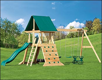 Wildwood Treated Pine Swing & Slide Playset w/ Rock Wall