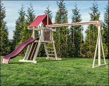 Adventure Vinyl Swing & Slide Playset w/ Rock Wall