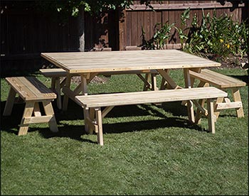 Treated Pine Wide Picnic Table w/Traditional Benches