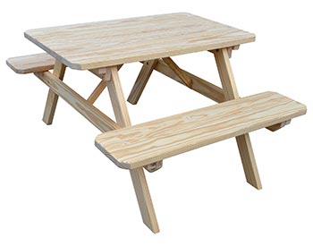 Yellow Pine Picnic Table w/ Attached Benches