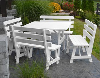 Southern Yellow Pine Square Table w/4 Backed Benches