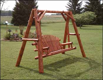 White Cedar Stained Love Seat Swing w/ A-Frame Swing Stand