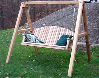 Red Cedar Blue Mountain Fanback Porch Swing w/A-Frame Swing Stand