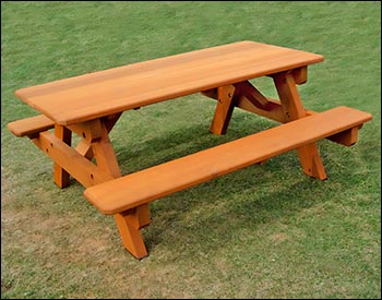 Red Cedar Heavy Duty Picnic Table w/Attached Benches