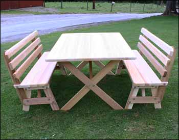 42" Wide Red Cedar Cross Legged Picnic Table w/Backed Benches