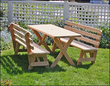 32" Cedar Backyard Bash Cross Legged Picnic Table w/Backed Benches