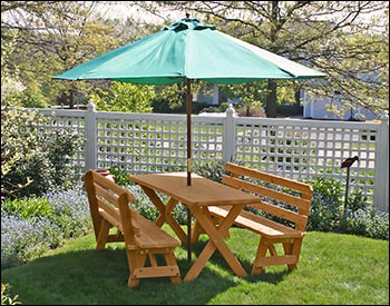 32" Cedar Backyard Bash Cross Legged Picnic Table w/Backed Benches