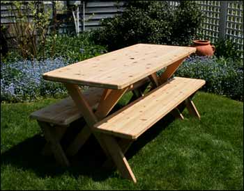 32" Wide Red Cedar Cross Legged Picnic Table w/Benches