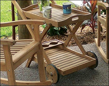 Teak Highback Rocking Chair & Tray Cart Set