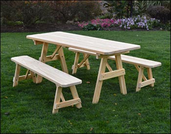 27" Wide Treated Pine Traditional Picnic Table w/ 2 Benches