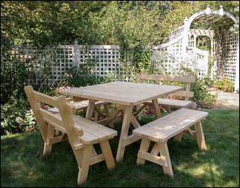 Treated Pine Wide Picnic Table w/ 2 Backed Benches and 2 Backless Benches