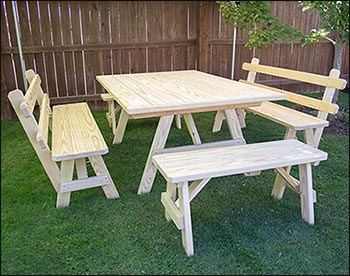 Treated Pine Wide Picnic Table w/ 2 Backed Benches and 2 Backless Benches