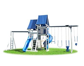 Jungle Vinyl 2-Tier Swing & Slide Playset w/ Climbing Set & Rock Wall