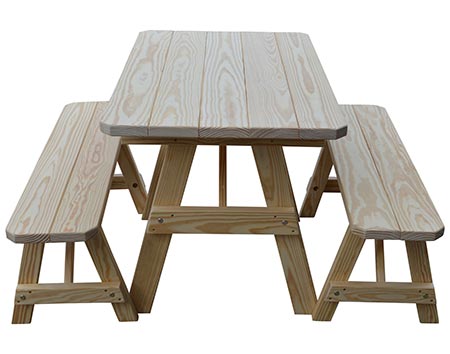 27" Wide Treated Pine Traditional Picnic Table w/ 2 Benches