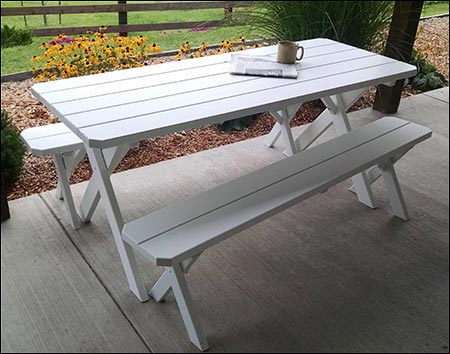 Southern Yellow Pine Cross Legged Table w/2 Benches