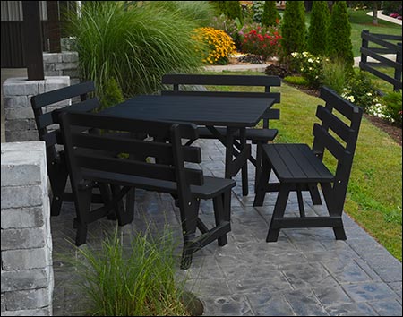 Southern Yellow Pine Square Table w/4 Backed Benches