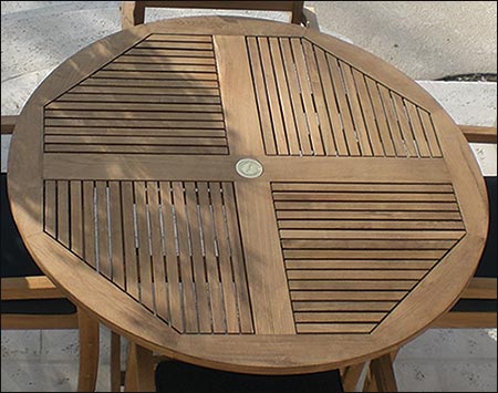 47" Teak Round Table and Slat Back Stack Chair Set