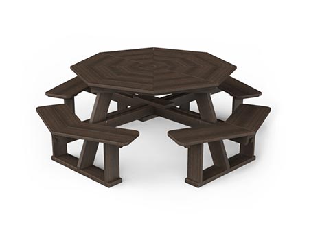 Poly Lumber Octagonal Picnic Table w/ Attached Benches