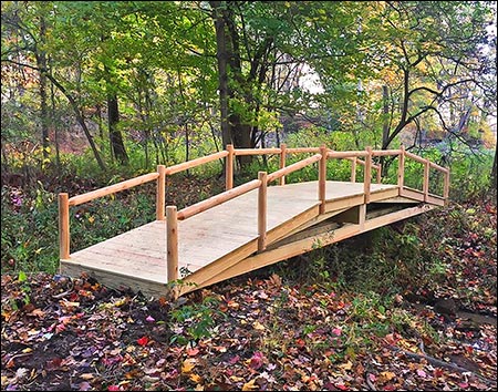 Treated Pine Log Rail Bridge w/White Cedar Posts & Railing