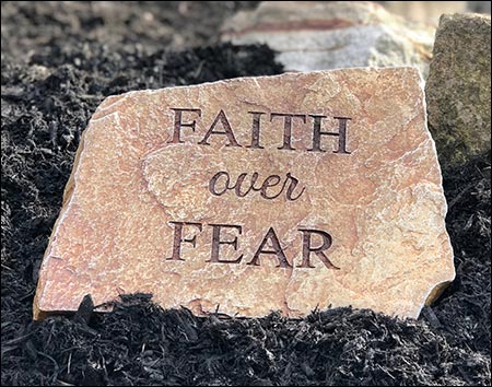 Concrete "Faith over Fear" Religious Stone