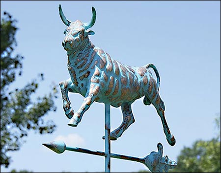 Copper Bull Verdigris Weathervane