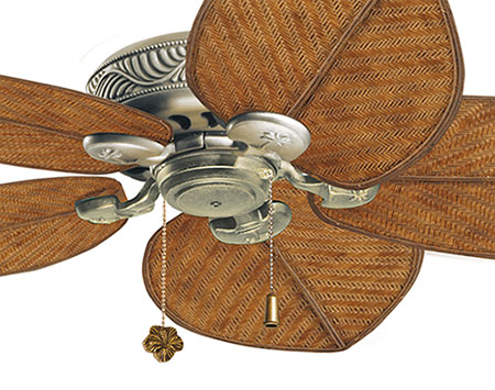 52" Antique Pewter Bahama Breezes Outdoor Ceiling Fan w/ Antique Stained Wicker Blades