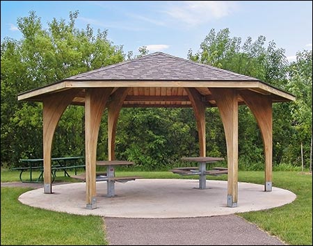 24' x 24' Laminated Wood Arch Beam Charleston Pavilion Shown w/Asphalt Shingles, Tables Not Included