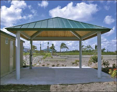 16' x 16' Steel Frame Forestview Pavilion Shown w/Powder Coated Steel Frame and Metal Roof