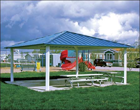 20' x 20' All Steel Forestview Pavilion Shown w/Powder Coated Steel Frame, Tables Not Included