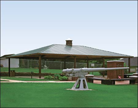 24' x 40' Steel Frame Rectangular Summerset Pavilion Shown w/Painted Steel Frame, Metal Roof and Cupola, Cannon Not Included