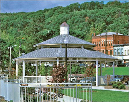 40' x 40' Steel Frame Santa Fe Octagon Double Roof Pavilion Shown w/Asphalt Shingles, Cupola, 6 Railing Sections, and Paint Provided by Customer
