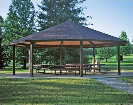 35' x 35' Steel Frame Santa Fe Octagon Pavilion Shown w/Asphalt Shingles, Tables Not Included