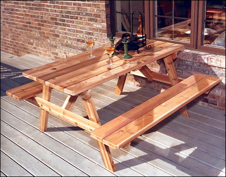 Red Cedar Picnic Table w/Attached Benches