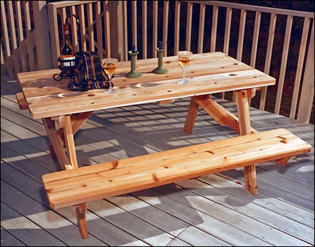 Red Cedar Picnic Table w/Attached Benches