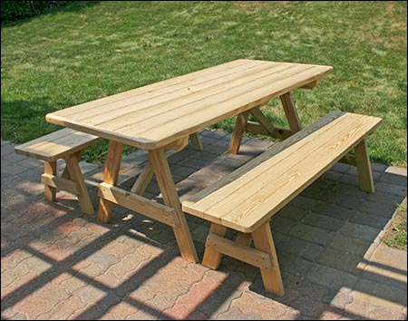 Treated Pine Traditional Picnic Table, Wooden Picnic Tables With Detached Benches