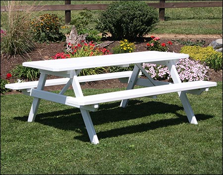 Yellow Pine Picnic Table w/ Attached Benches