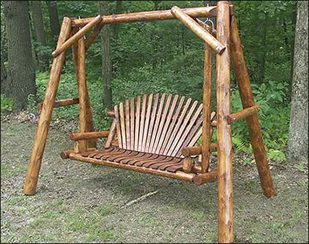 White Cedar Stained Love Seat Swing w/ A-Frame Swing Stand