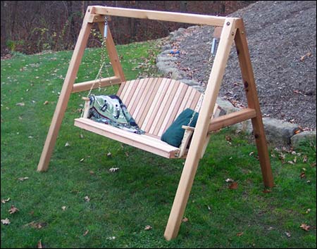 Red Cedar Blue Mountain Fanback Porch Swing w/A-Frame Swing Stand