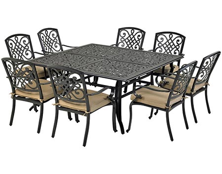 Aluminum 9 Pc. Dining Set - 64" Square Table