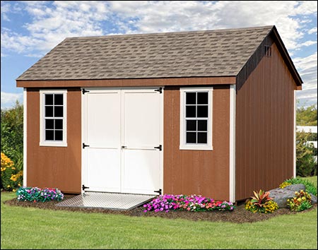 10' x 14' SmartSide Siding Estate Shed shown with Standard Gable Vents and Aluminum Ramp