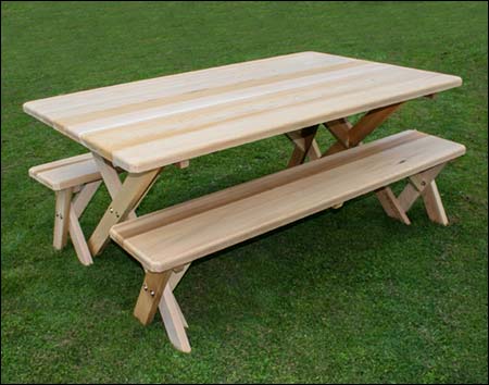 42" Wide Red Cedar Cross Legged Picnic Table w/Benches