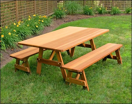 42" Wide Red Cedar Traditional Picnic Table w/Benches