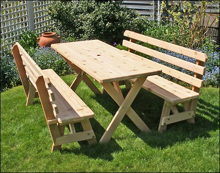 32" Cedar Backyard Bash Cross Legged Picnic Table w/Backed Benches