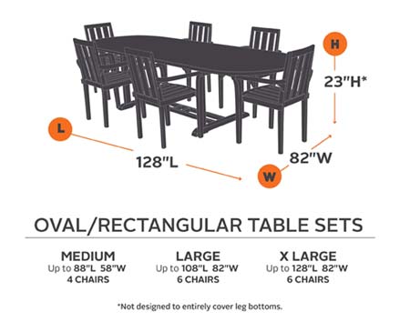88" Terrace Elite Rectangular/Oval Table and 6 Standard Chair Cover