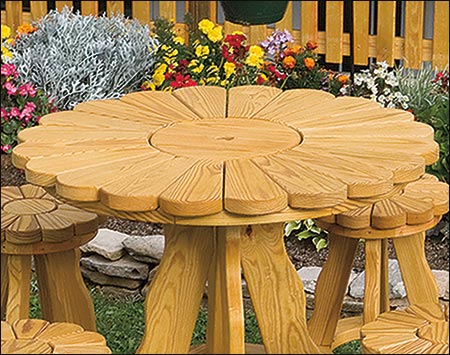 36" Treated Pine Sunflower Table w/4-Pub Stools
